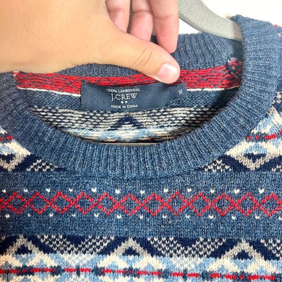 J. Crew Men's 100% Lamb's Wool Fair Isle Ski Apres Crew Neck Sweater Size XL - Picture 3 of 4